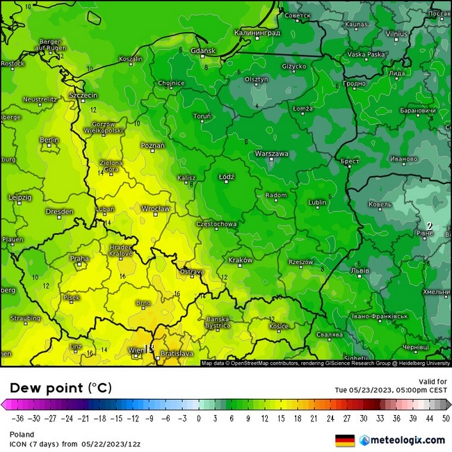 Wyliczenia modelu ICON, źródło: meteologix.com