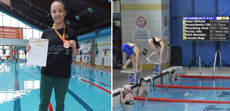 Weronika Mituś, która zdobyła brązowy medal na Małopolskiej Licealiady w pływaniu, źródło: GKP Karpatia - 1. klub pływacki w Gorlicach