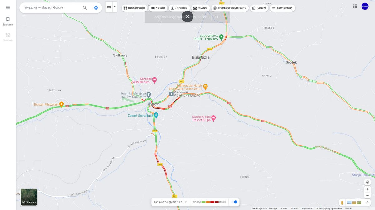 mapa grybow dk28 nieprzejezdna