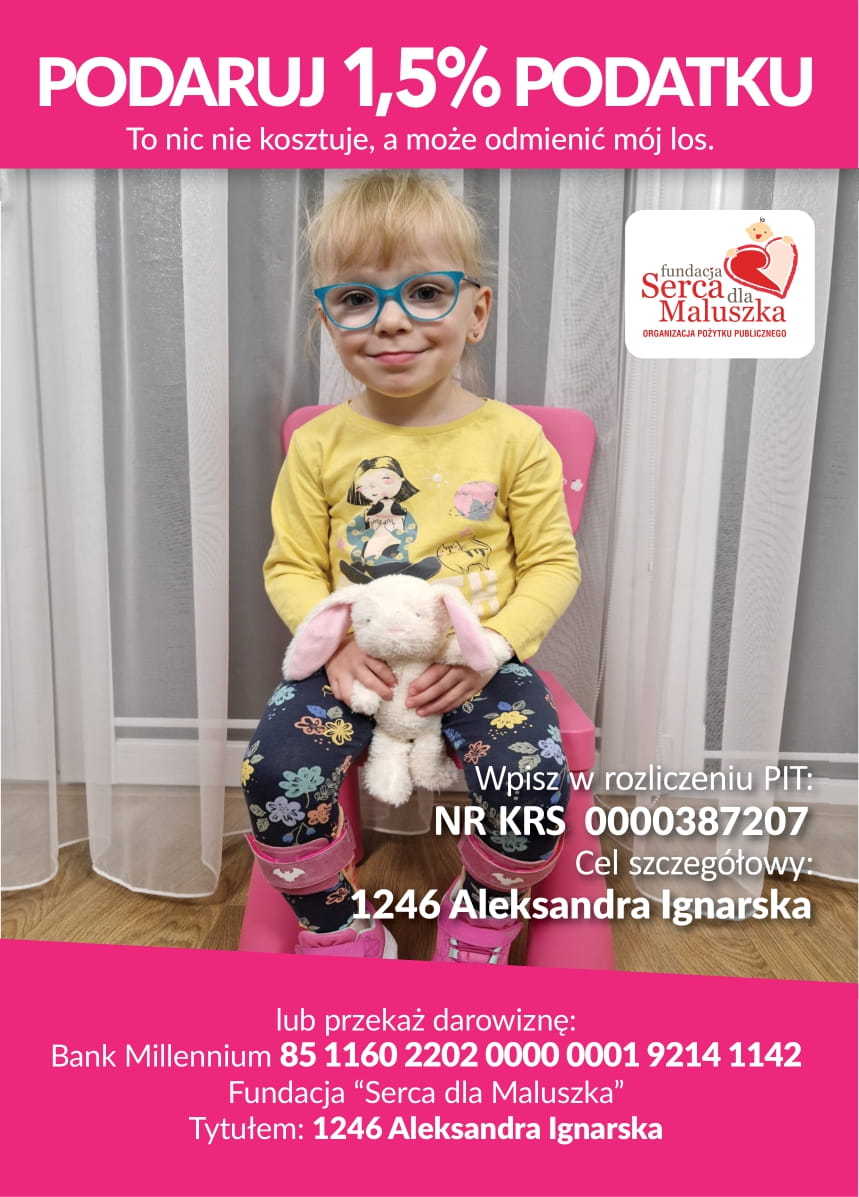 numer KRS Fundacji „Serca dla Maluszka” 0000387207 cel szczegółowy – 1246 Aleksandra Ignarska